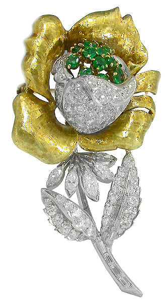 1960s 3.50ct Diamond Emerald Rose Pin