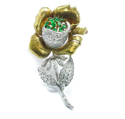 1960s 3.50ct Diamond Emerald Rose Pin