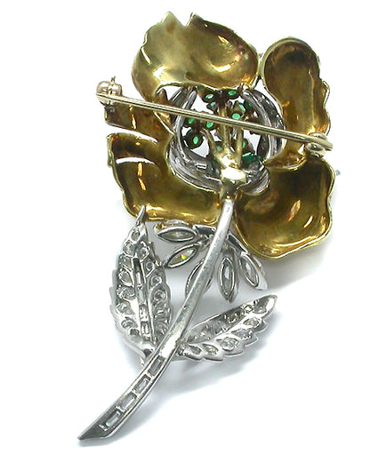 1960s 3.50ct Diamond Emerald Rose Pin