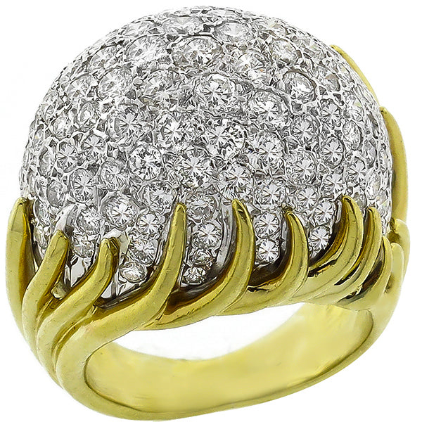 1960s 3.55ct Round Diamond 18k Yellow & White Gold Bombe  Cocktail   Ring