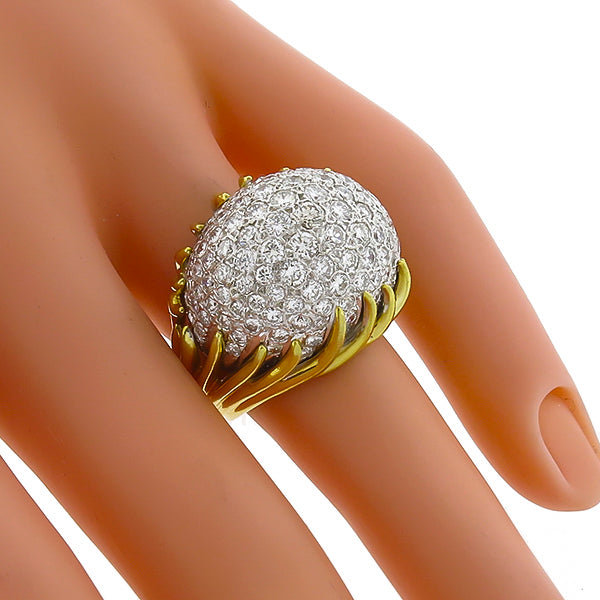 1960s 3.55ct Round Diamond 18k Yellow & White Gold Bombe  Cocktail   Ring