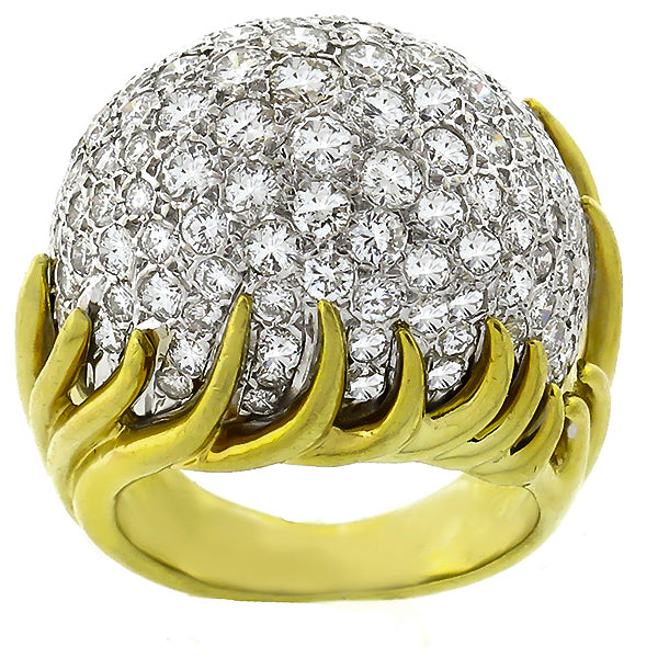 1960s 3.55ct Round Diamond 18k Yellow & White Gold Bombe  Cocktail   Ring