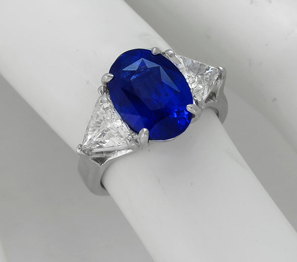 1960s  4.39ct Ceylon Sapphire 1.00ct Diamond Platinum Engagement Ring