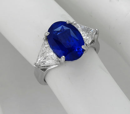 1960s  4.39ct Ceylon Sapphire 1.00ct Diamond Platinum Engagement Ring