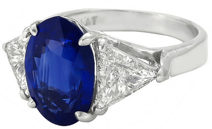 1960s  4.39ct Ceylon Sapphire 1.00ct Diamond Platinum Engagement Ring