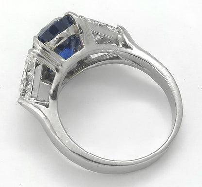 1960s  4.39ct Ceylon Sapphire 1.00ct Diamond Platinum Engagement Ring