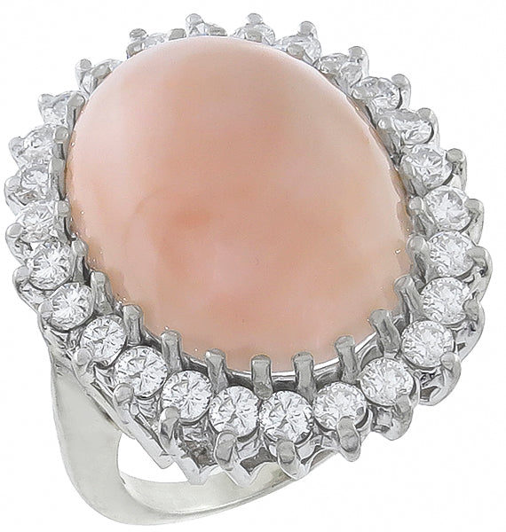 1960's Angel Coral Diamond 14k White Gold Ring