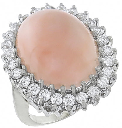 1960's Angel Coral Diamond 14k White Gold Ring