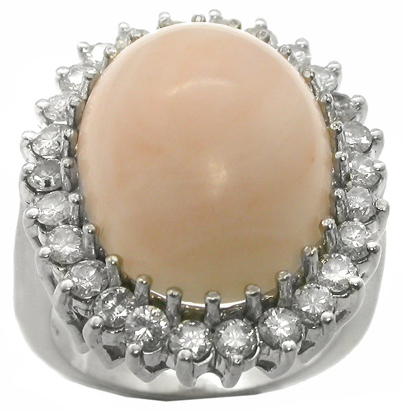 1960's Angel Coral Diamond 14k White Gold Ring