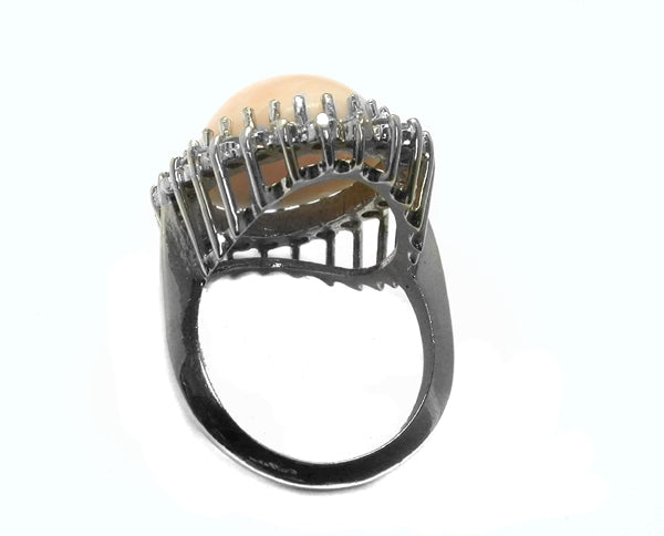 1960's Angel Coral Diamond 14k White Gold Ring