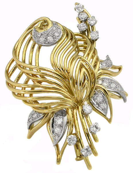 1960s Diamond 18k Gold Pin
