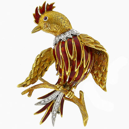 1960s Diamond Enamel Bird of Paradise Pin