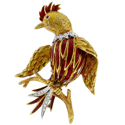 1960s Diamond Enamel Bird of Paradise Pin