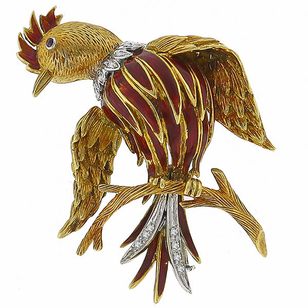 1960s Diamond Enamel Bird of Paradise Pin