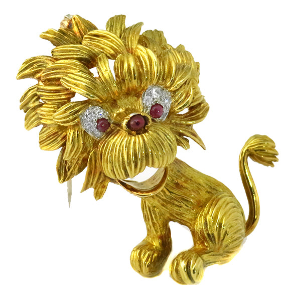 1960s Diamond Ruby Lion Pin