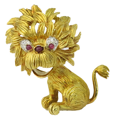1960s Diamond Ruby Lion Pin