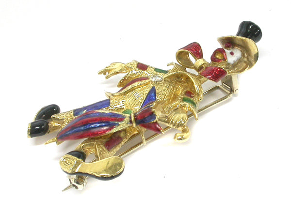 1960s Enamel 18k Yellow Gold Clown Pin