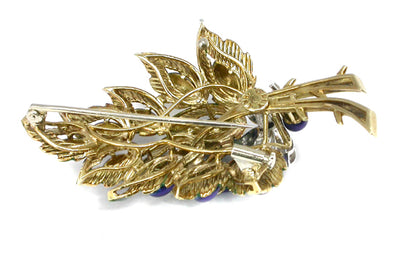 1960's Enamel Diamond 18k Yellow & White  Gold Floral Pin