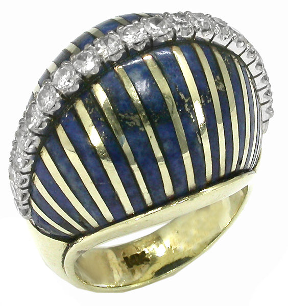1960s Lapis Diamond 14k Gold Ring