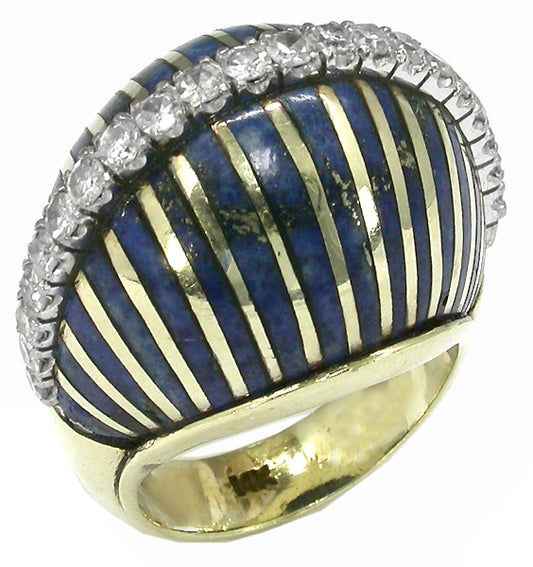 1960s Lapis Diamond 14k Gold Ring