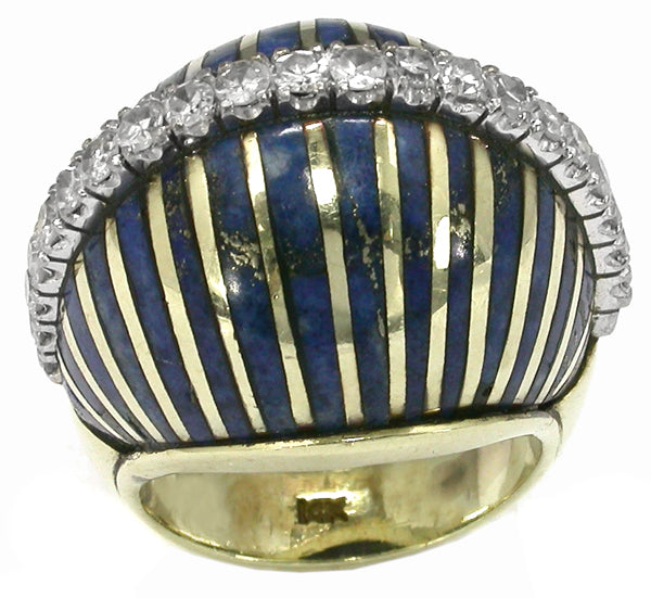 1960s Lapis Diamond 14k Gold Ring