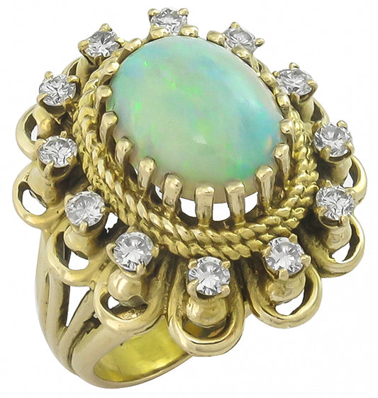 1960s Opal 0.60ct Diamond Gold Ring