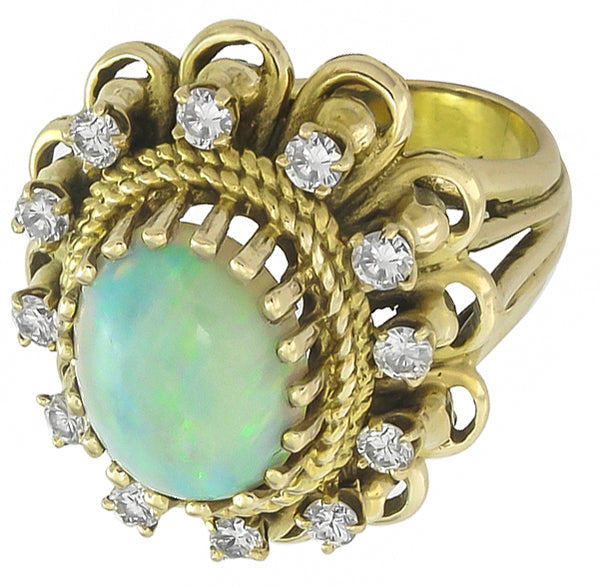 1960s Opal 0.60ct Diamond Gold Ring