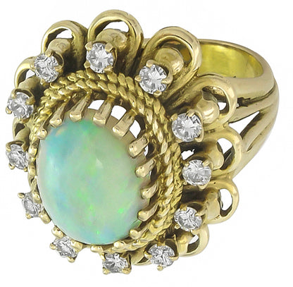1960s Opal 0.60ct Diamond Gold Ring