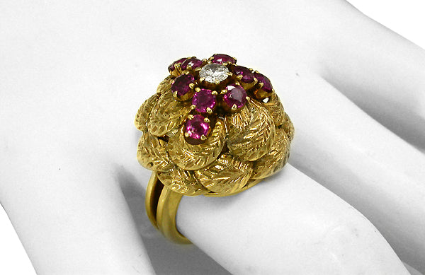 1960s Ruby Diamond 18k Gold Ring