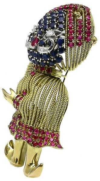 1960s Ruby Sapphire Diamond 14k Yellow and White Gold Pin