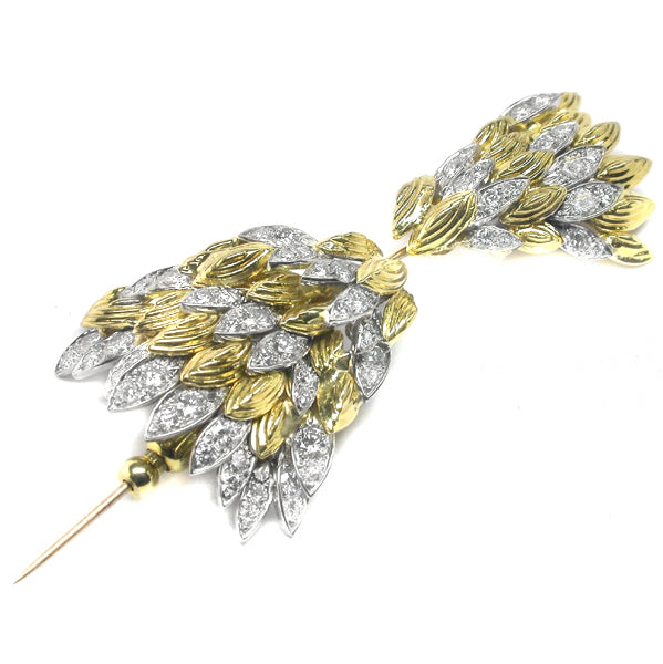 1960s Two Tone 18k  Gold Diamond Jabot Pin