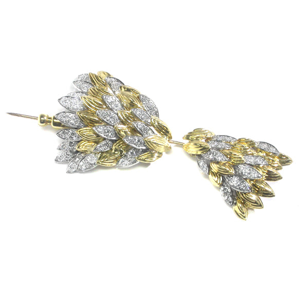 1960s Two Tone 18k  Gold Diamond Jabot Pin