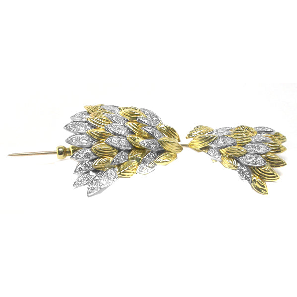 1960s Two Tone 18k  Gold Diamond Jabot Pin