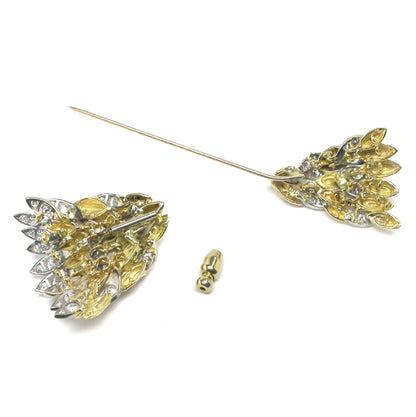 1960s Two Tone 18k  Gold Diamond Jabot Pin