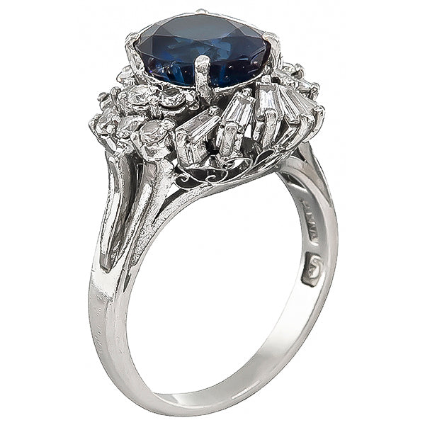1960s 3.50ct Sapphire 0.70ct Diamond Cocktail Ring