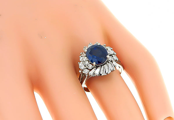 1960s 3.50ct Sapphire 0.70ct Diamond Cocktail Ring