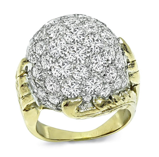 1960s 4.00ct Diamond 18k Yellow and White Gold Bombe Ring