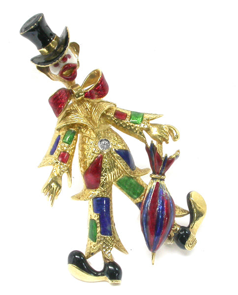 1960s Enamel 18K Yellow Gold Clown Pin