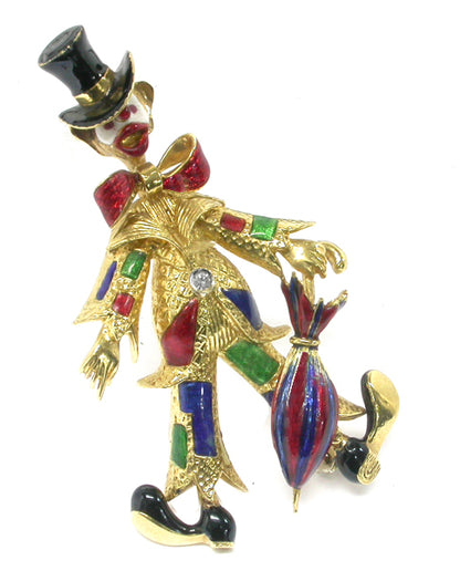 1960s Enamel 18K Yellow Gold Clown Pin