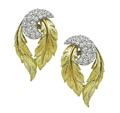 Vintage 1.50ct Diamond Two Tone 18k Gold Earrings