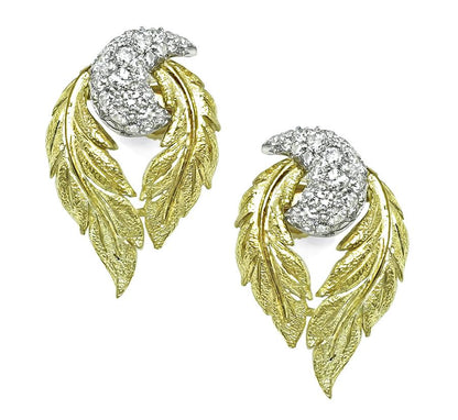 Vintage 1.50ct Diamond Two Tone 18k Gold Earrings