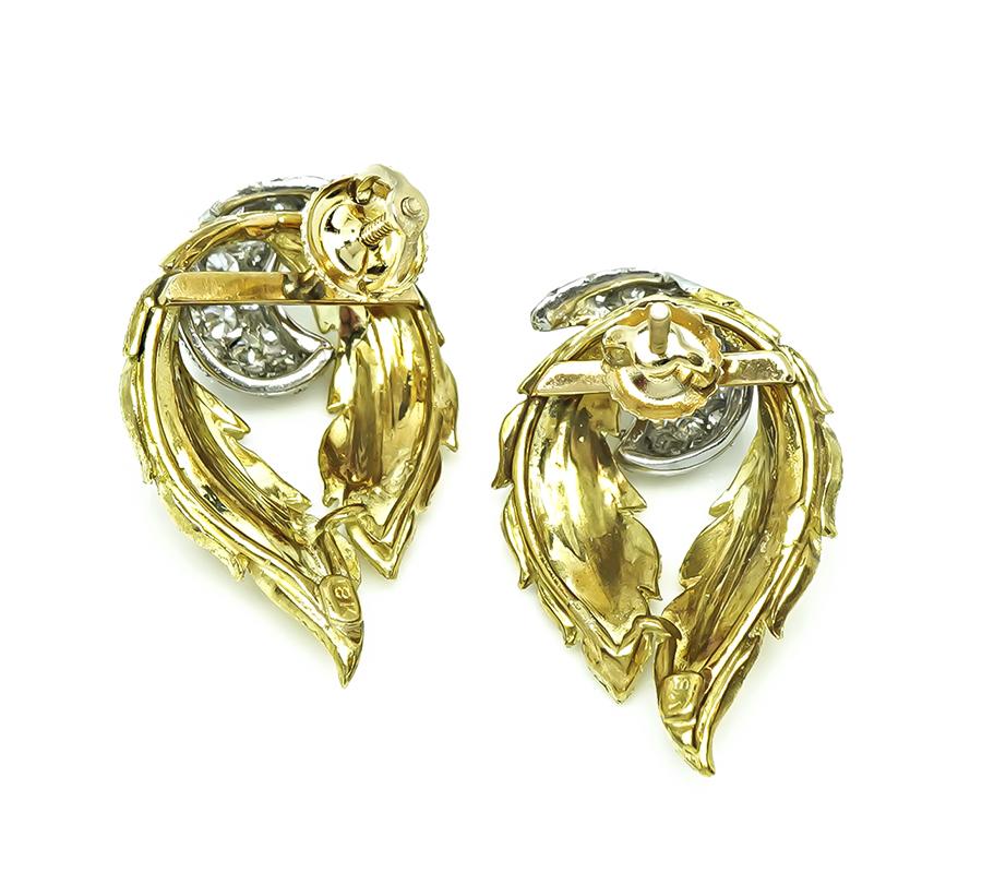 Vintage 1.50ct Diamond Two Tone 18k Gold Earrings