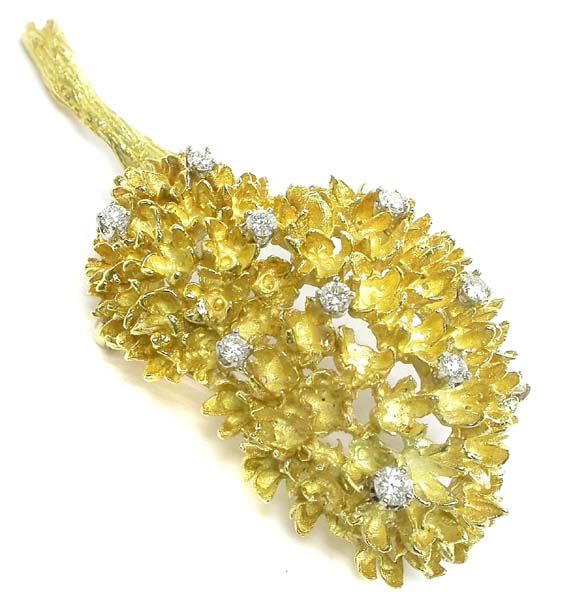1970s 0.70ct Diamond 18k Yellow Gold Bread Fruit Pin