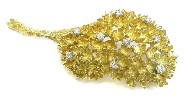 1970s 0.70ct Diamond 18k Yellow Gold Bread Fruit Pin