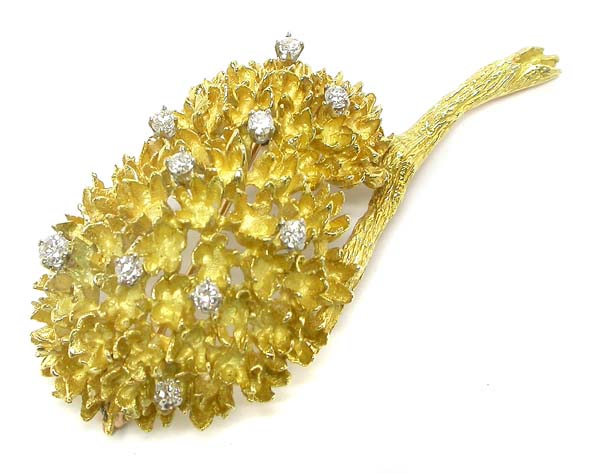 1970s 0.70ct Diamond 18k Yellow Gold Bread Fruit Pin