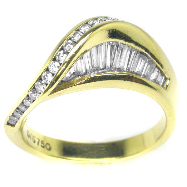 1970s 1.20ct Diamond 18k Yellow Gold Twisted Ring
