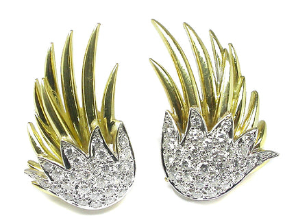 1970s 1.68ct Diamond  18k Yellow & White  Gold Earrings