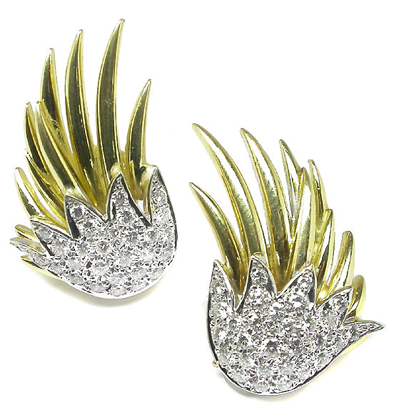 1970s 1.68ct Diamond  18k Yellow & White  Gold Earrings