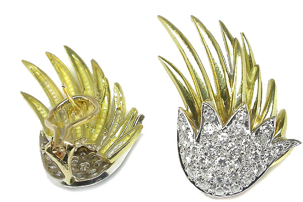 1970s 1.68ct Diamond  18k Yellow & White  Gold Earrings