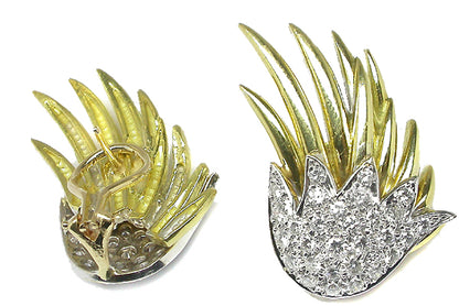 1970s 1.68ct Diamond  18k Yellow & White  Gold Earrings